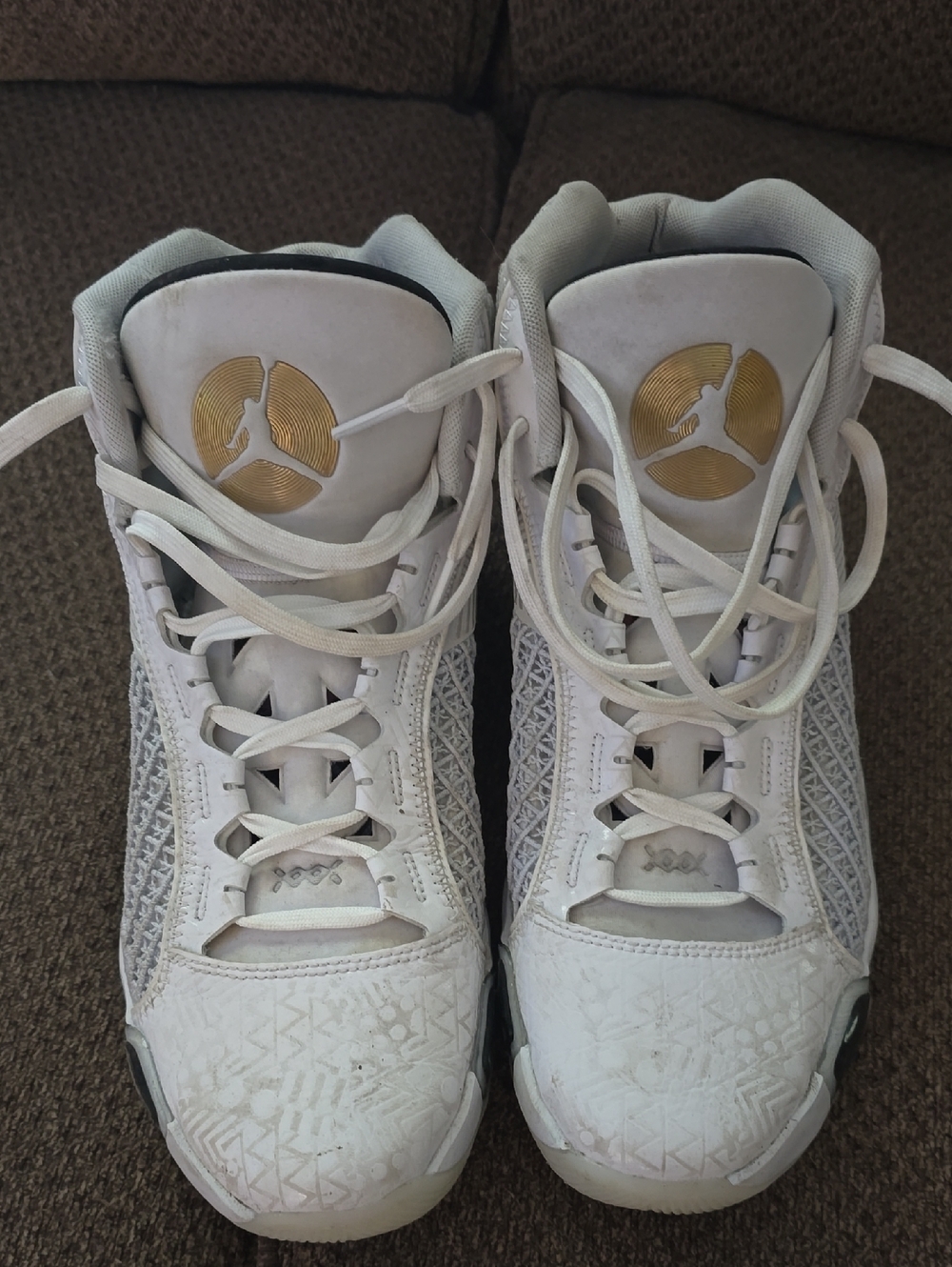 Jordan 38 White and Gold High-Top Basketball Shoes